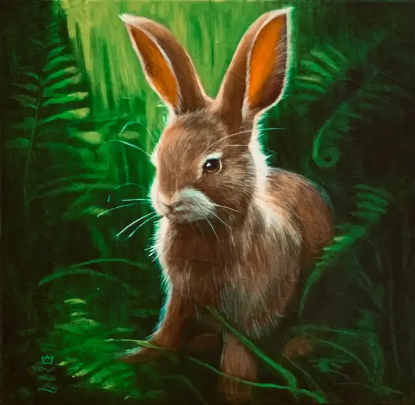 tableau peinture lapin aux aguets