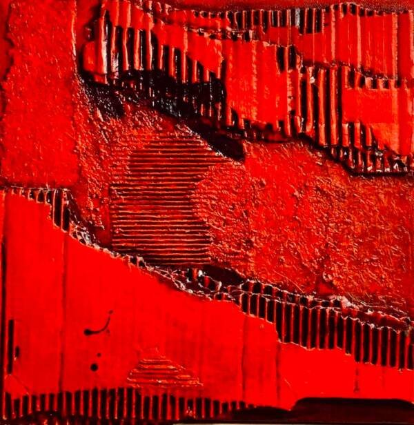 tableau abstrait paysage rouge 2